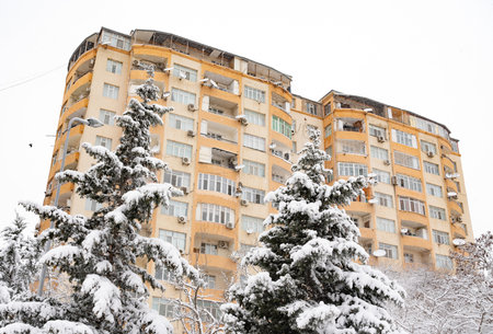 Modern apartment buildings in winter, Winter landscape.の写真素材