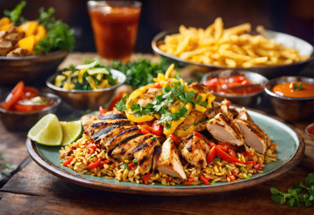 Chicken shawarma with vegetables on a wooden tableの素材