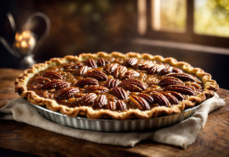 Pecan pie on rustic wooden tableの素材