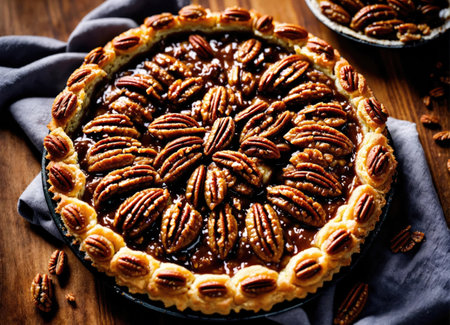 Pecan pie on rustic wooden tableの素材