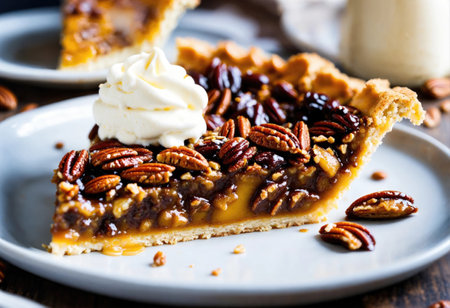 Pecan pie on rustic wooden tableの素材