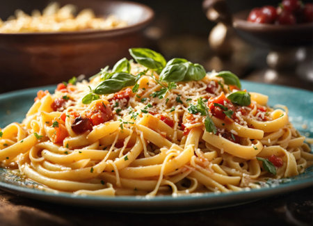 Tasty Italian pasta with Cheddar cheeseの素材