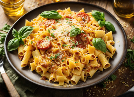 Tasty Italian pasta with Cheddar cheeseの素材