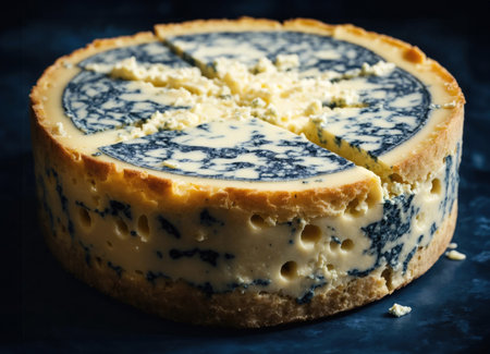 Blue cheese or Roquefort on a cutting boardの素材