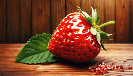 Strawberries on a wooden tableの素材