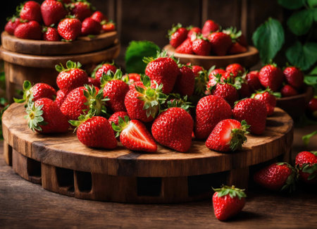Strawberry on a wooden tableの素材
