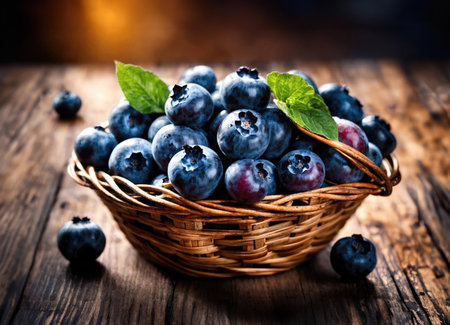 Blueberry on a wooden tableの素材