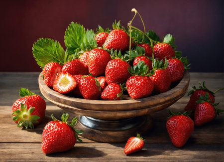 Strawberry on a wooden tableの素材