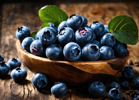 Blueberry on a wooden tableの素材