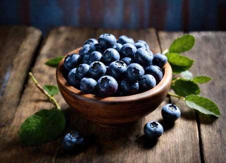 Blueberry on a wooden tableの素材