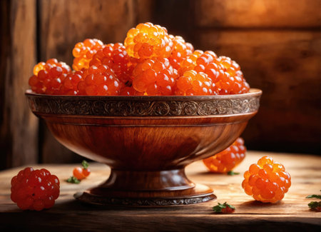 Cloudberry on a wooden tableの素材
