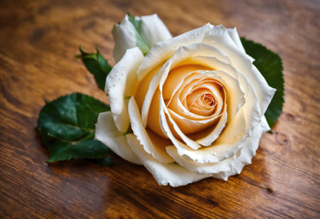 White rose on a wooden background. Valentine's day giftの素材