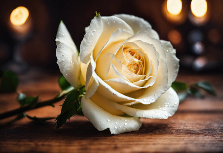 White rose on a wooden background. Valentine's day giftの素材