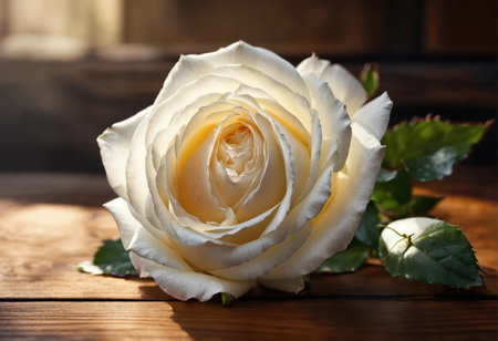 White rose on a wooden background. Valentine's day giftの素材