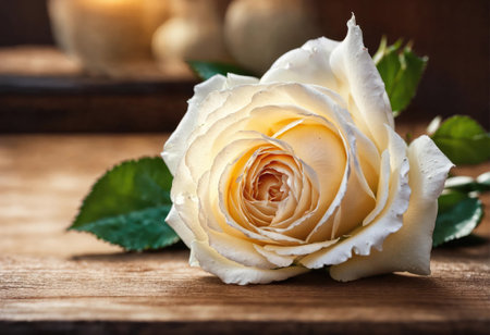 White rose on a wooden background. Valentine's day giftの素材