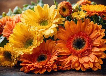 Gerberas on a wooden tableの素材