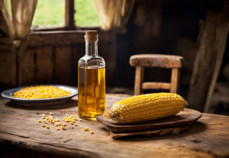 Freshly squeezed corn butter on a wooden tableの素材