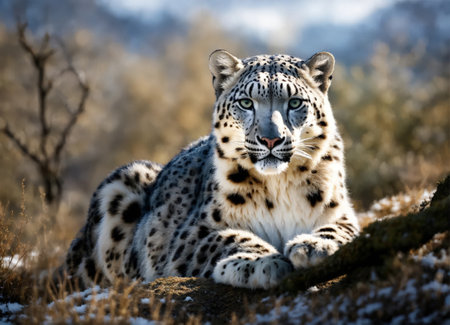 Snow leopard is an endangered animal on earthの素材