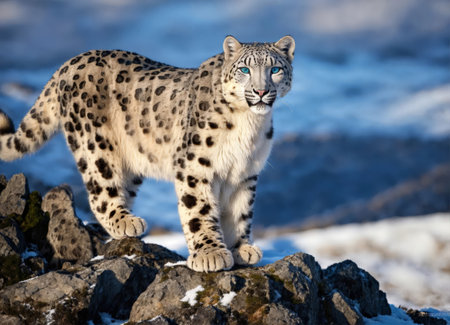 Snow leopard is an endangered animal on earthの素材