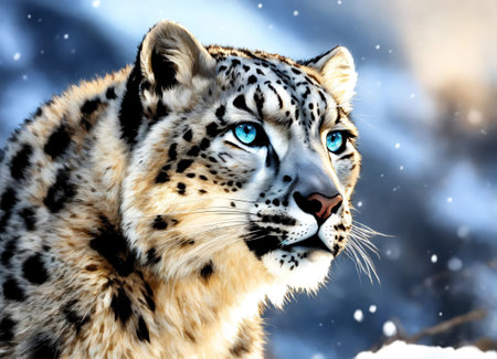 Snow leopard is an endangered animal on earthの素材