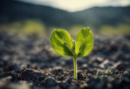 Surviving sprouted lonely sprout in a lifeless dry desertの素材