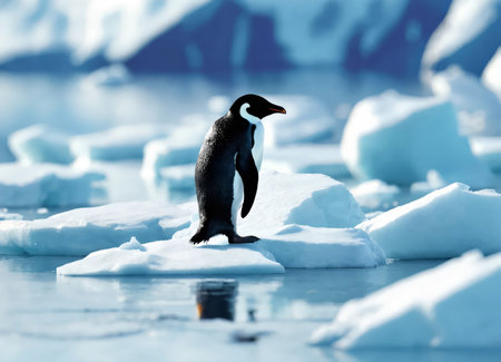Penguin on an ice floe in Antarcticaの素材