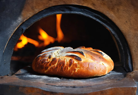 Freshly baked bread in the ovenの素材