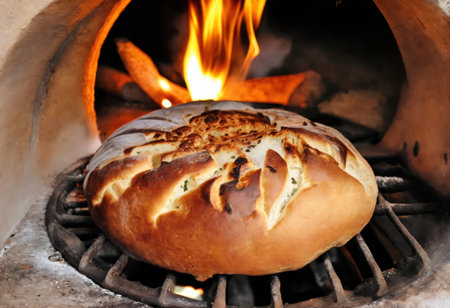 Freshly baked bread in the ovenの素材