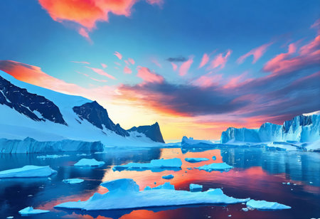 Landscape of colorful sunset in Antarcticaの素材
