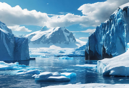 Antarctic ice floats in the oceanの素材