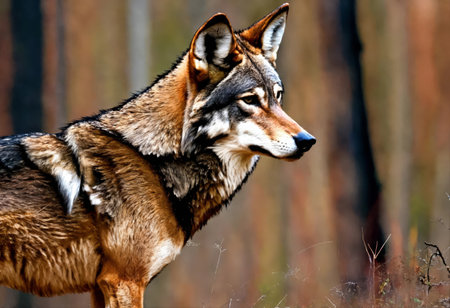 Red wolf is a rare protected animal in its natural habitatの素材