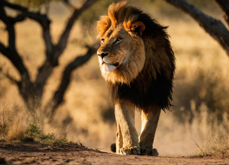King of beasts lion in the African savannahの素材
