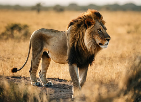 King of beasts lion in the African savannahの素材