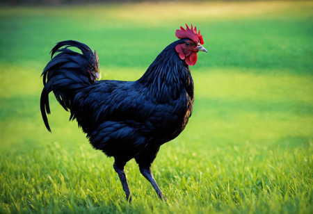 Chicken on green grassの素材