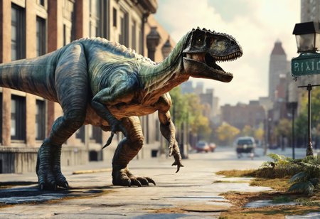 Ancient dinosaur in cityの素材