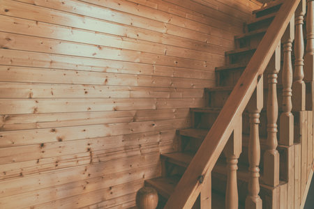 Wooden staircase in a country houseの写真素材