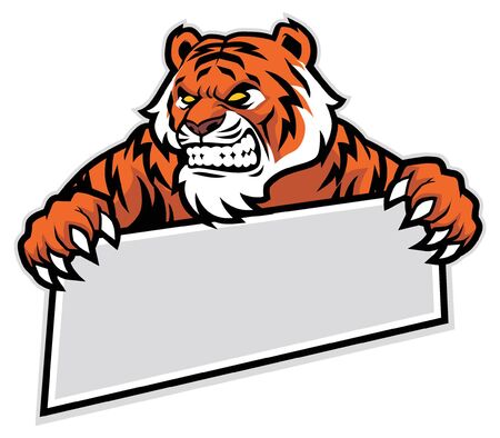 mascot of tiger holding a blank signのイラスト素材