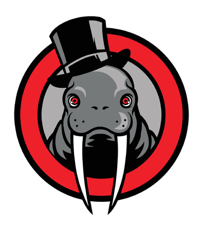 Head of walrus mascot wearing hat.のイラスト素材