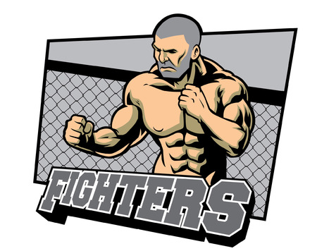 fighter with muscle body posing ofのイラスト素材