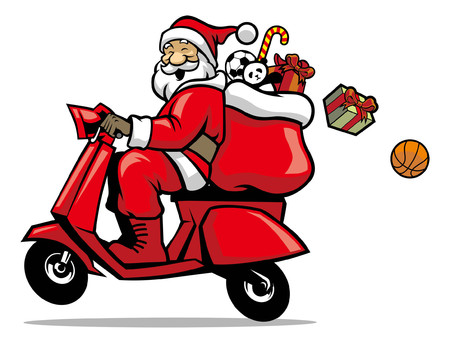happy santa claus design riding the scooterのイラスト素材