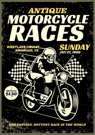 motorcycle race poster in grunge textured styleのイラスト素材