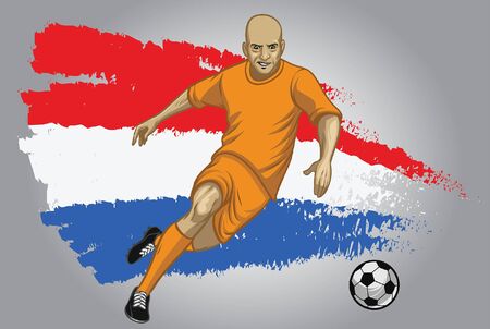 holland soccer player with holland flag backgroundのイラスト素材