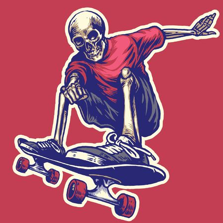 jumping of skull while playing skateboardのイラスト素材