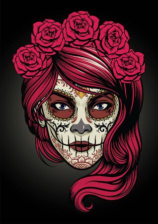 women face of sugar skull make upのイラスト素材