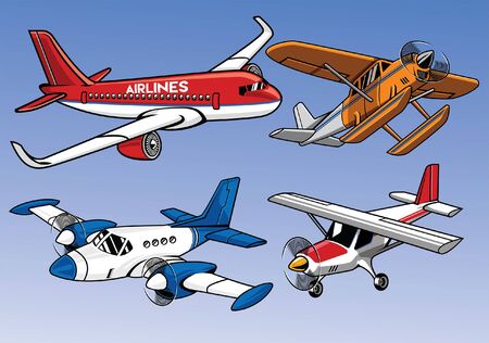 set of modern airplaneのイラスト素材