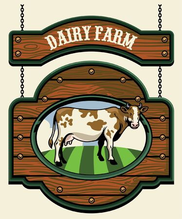 vintage farming sign with cow image insideのイラスト素材