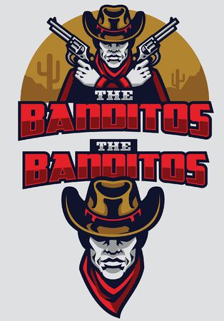 set of cowboy mascot hold the pistols in both handsのイラスト素材