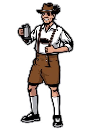german man wearing traditional clothes and hold the beerのイラスト素材