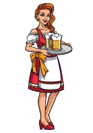 beautiful women celebrating oktoberfest wearing drindl dressのイラスト素材