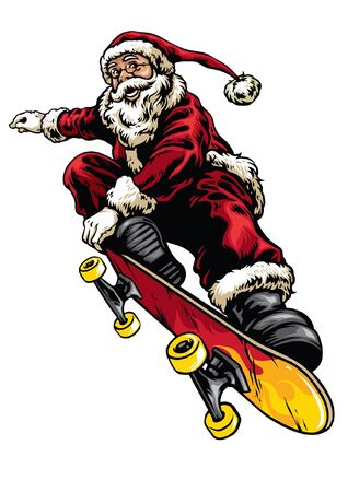 jumping stunt santa claus riding skateboardのイラスト素材